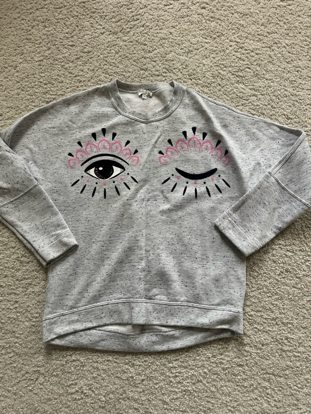 Kenzo Speckled Light Gray Crewneck Sweatshirt with Black Flecks 16A
